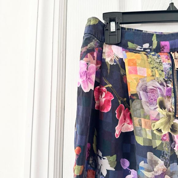 Matthew Williamson Blue Purple Pink Floral Silk Print Rose Gold Zipper Pants 6 - Picture 5 of 12